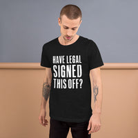 Have legal signed this off? men's black t-shirt