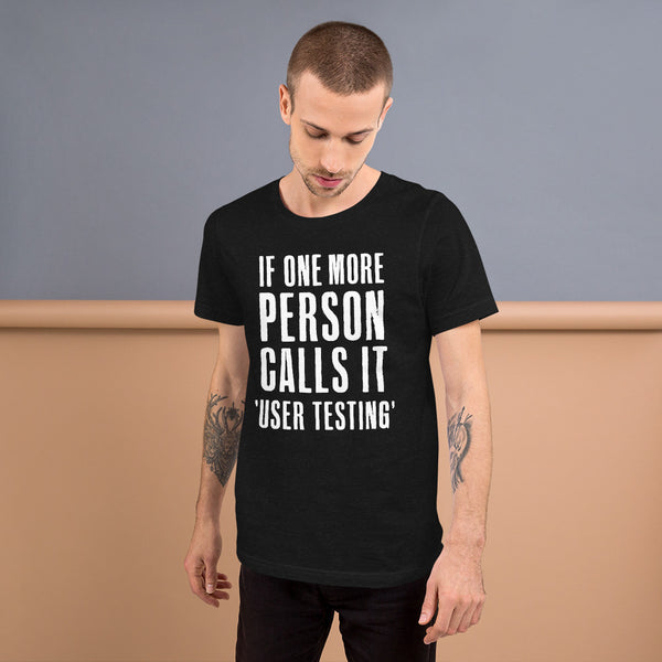 User testing men's black t-shirt